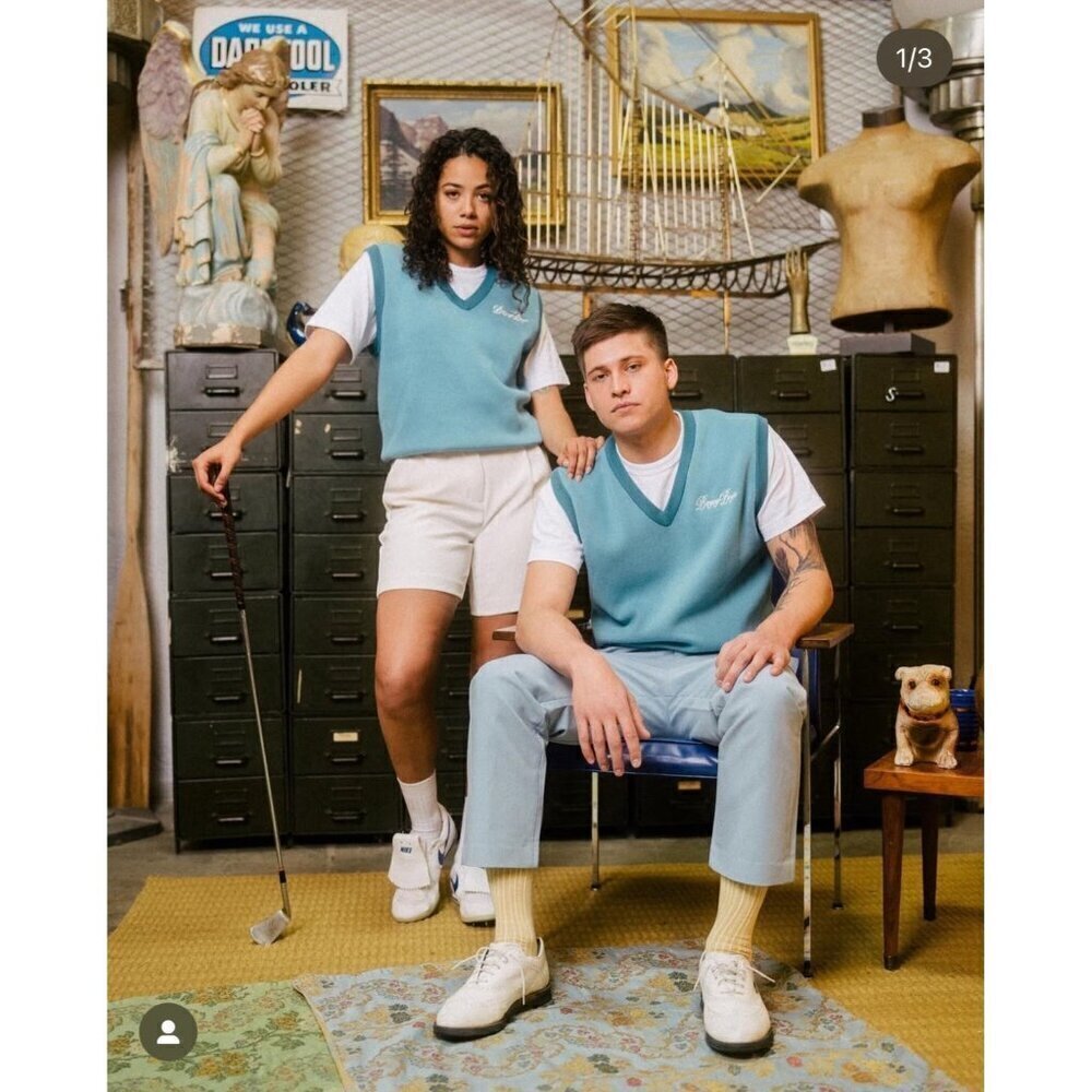 Bogey Boys Macklemore Mens Golf Sweater Vest Sz Medium Blue Knit Cotton Preppy